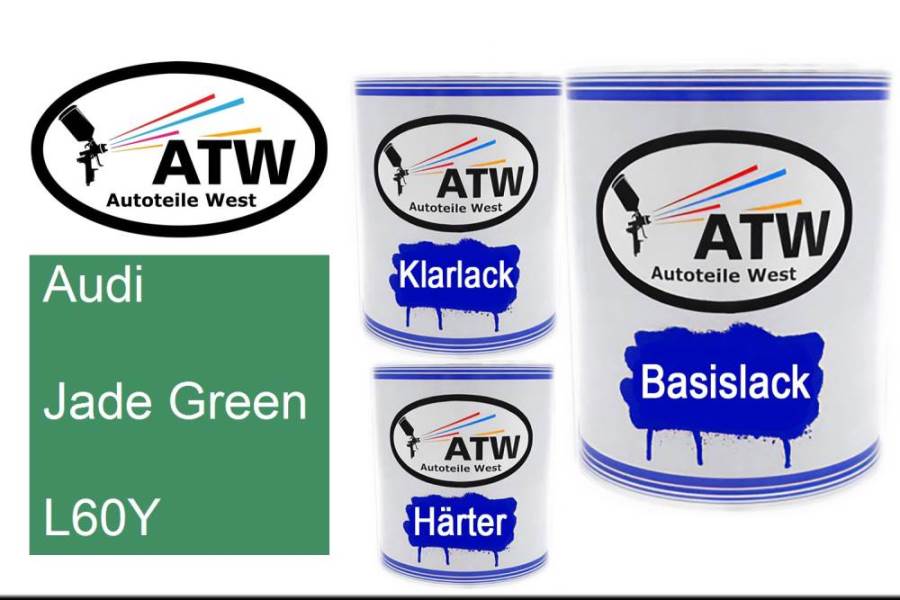 Audi, Jade Green, L60Y: 1L Lackdose + 1L Klarlack + 500ml Härter - Set, von ATW Autoteile West.